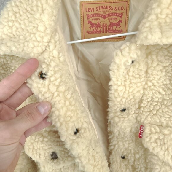 Levis Jacket Womens Xs Sherpa Snap Up Cream White Pockets - Picture 4 of 11